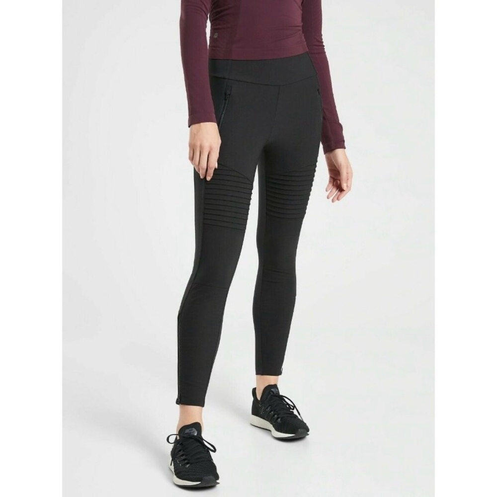 Athleta Black Headlands Hybrid Moto Tights Pants, 6